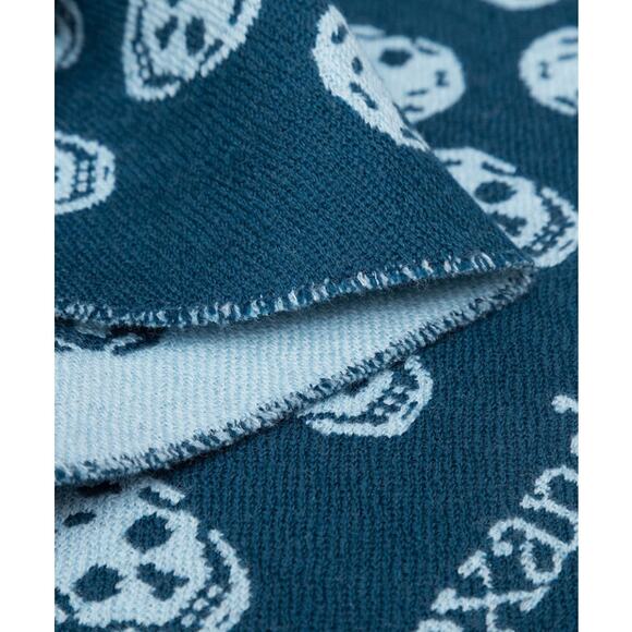 NWT Alexander McQueen Reversible Skull Wool Biker scarf Navy Blue - Picture 5 of 8